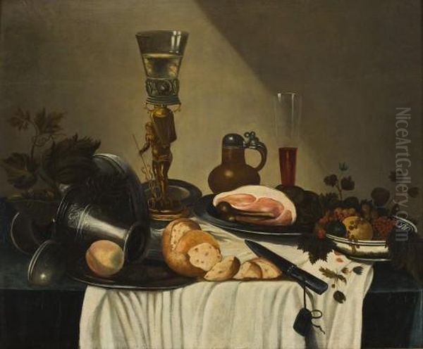 Stilleben Mit Schinken, Fruchten, Zinngeschirr Und Glasern Oil Painting by Cornelis Cruys