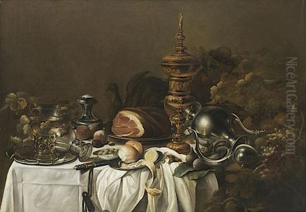 Nature Morte Aux Pieces D'orfevrerie, Au Rohmer Et Auxfruits Oil Painting by Cornelis Cruys