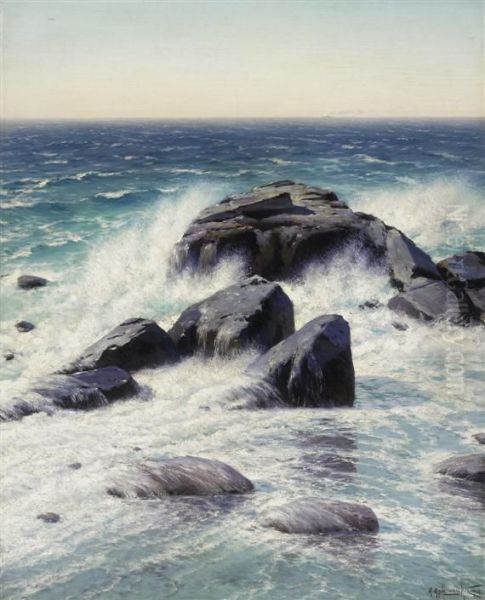 Seaside Landscapewith Rocks In The Foreground Oil Painting by Constantin Kryschitskij