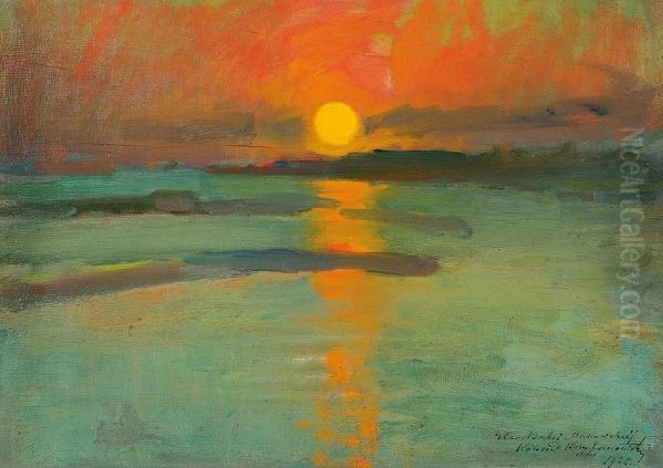 Sunset On The Water Oil Painting by Konrad Krzyzanowski