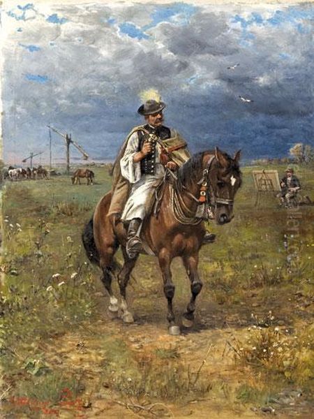 Csikos A Pusztan Oil Painting by Lajos Kubanyi