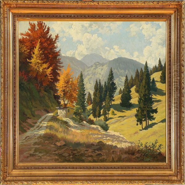 Autunm Landscape Insunshine Oil Painting by Otto Kubel