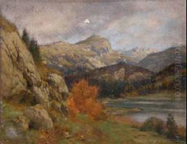 Gebirgslandschaft Mit See Im Herbst. Oil Painting by Erich Kubierschky