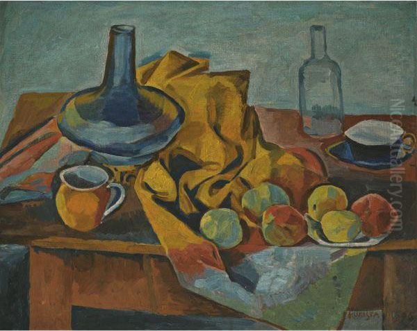 Still Life With Fruit Oil Painting by Bohumil Kubista