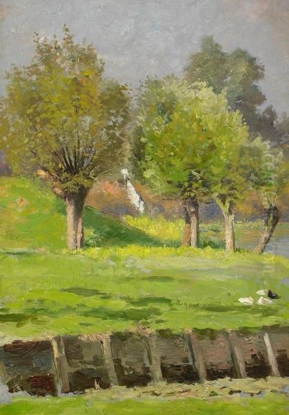 Sommerlandschaft Mit Enten Oil Painting by Max Kuchel