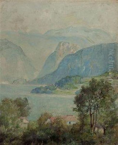 Traunsee Gegen Traunkirchen Oil Painting by Karl Kuchler