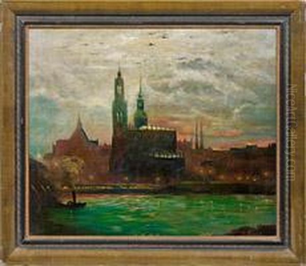 Nachtliche Ansicht Vondresden Mit Der Hofkirche Im Mondschein Oil Painting by Gotthardt Kuehl