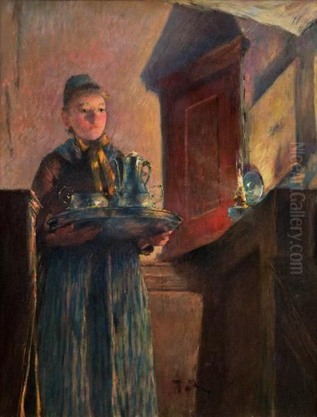 Madchen Mit Tablett Oil Painting by Gotthardt Kuehl