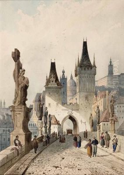 Karlsbrucke In Prag Oil Painting by Max Kuhn