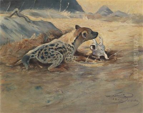 Hyenas Lying In Wait Oil Painting by Wilhelm Kuhnert