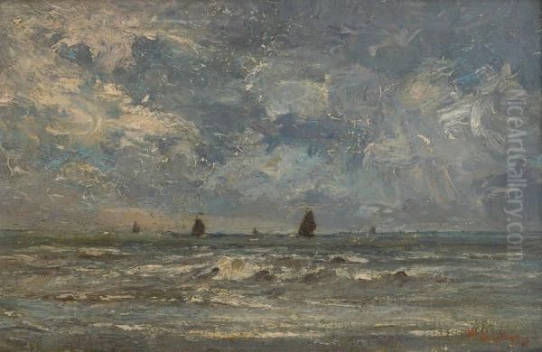 Voiliers En Mer Du Nord Oil Painting by Paul Kuhstoss