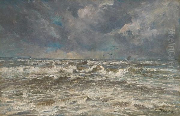 Voiliers En Mer Du Nord Oil Painting by Paul Kuhstoss