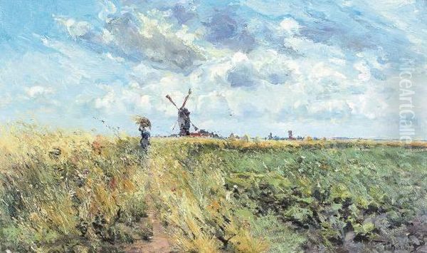 Zomerlandschap Met Molen Oil Painting by Paul Kuhstoss