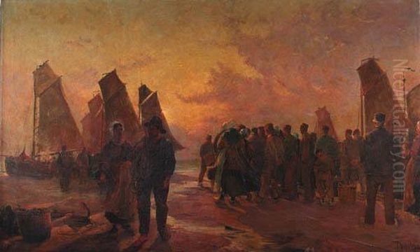 Vente Des Poissons, Katwijk Aan Zee Oil Painting by Paul Kuhstoss