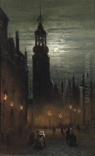 The Munt Tower By Night, Amsterdam Oil Painting by Jan Kuijpers