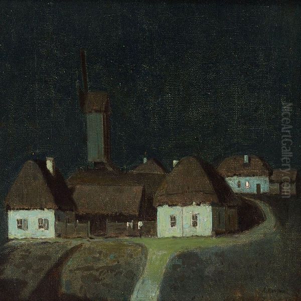 Aukrainian Village At Night Oil Painting by Arkhip Ivanovich Kuindzhi