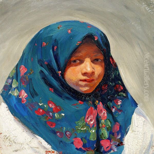 Portrait Of A Young Russian Woman Oil Painting by Ivan Semionovich Kulikov