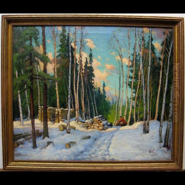 Logging In Winter Oil Painting by George Arthur Kulmala