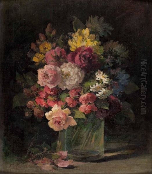 Gartenblumen In Glasvase Oil Painting by Franz Kulstrunk