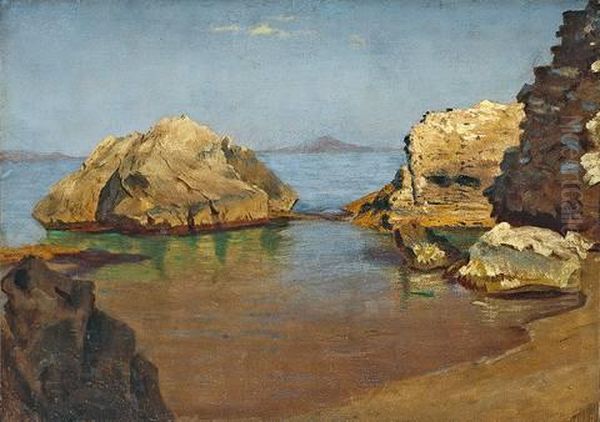 Rocks Along The Sea Shore Oil Painting by Karl Robert Kummer