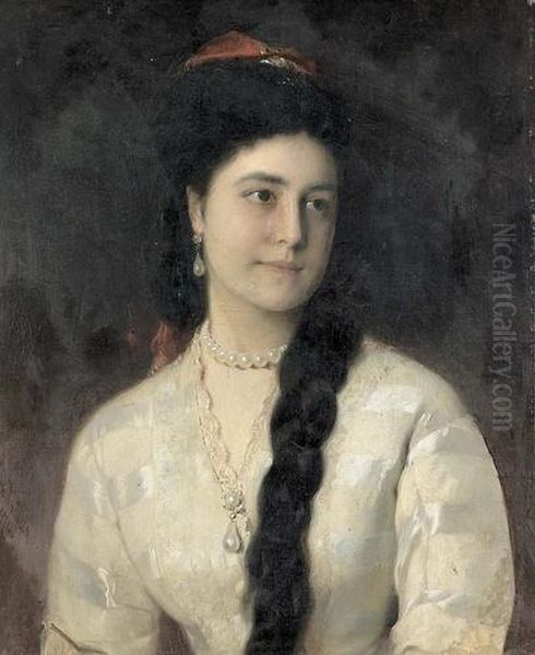 Portrat Einer Schwarzhaarigen Jungen Dame. Oil Painting by Hans Kundmuller