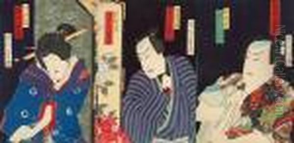 Okubi-e D'acteurs Oil Painting by Toyohara Kunichika