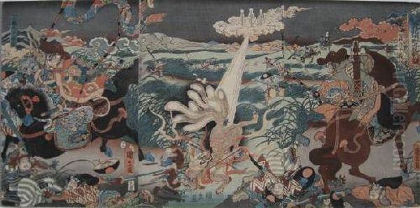 Hunting Scene Oil Painting by Utagawa Kunihisa