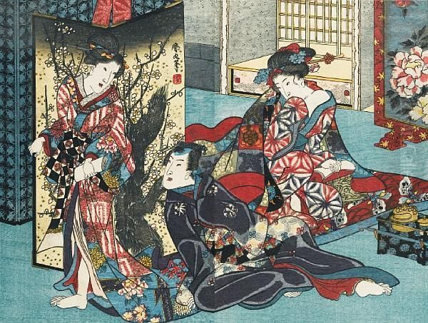 Hanazumo Shijyu Hatte Oil Painting by Utagawa Kunimaru