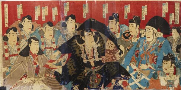 Triptyk Oil Painting by Utagawa Kunimasa