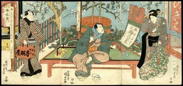 Holding Scroll Oil Painting by Gototei Kunisada