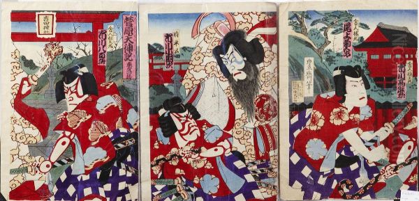 Triptyk Oil Painting by Kunisada Iii Hosai