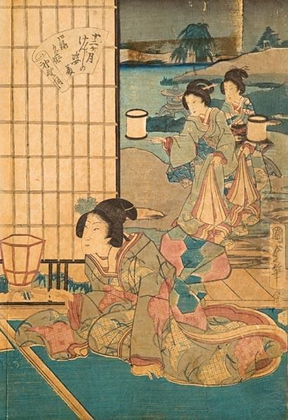 Scena Notturna Nella Capitale Oil Painting by Utagawa Kunisada