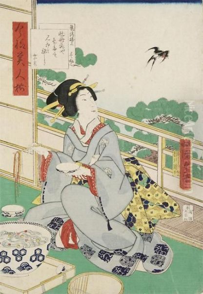 Prent Uit Een Reeks Van Hedendaagse Schoonheden Oil Painting by Utagawa Kunisada