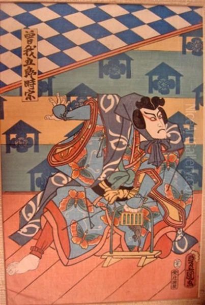 Samurai Battle Triptych Oil Painting by Utagawa Kunitsuna