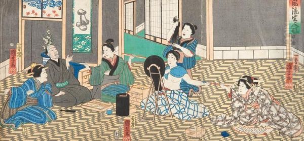 Kurtyzana Mayuzumi Z Domu Uciech Sanozuchiya Oil Painting by Utagawa Kuniyoshi