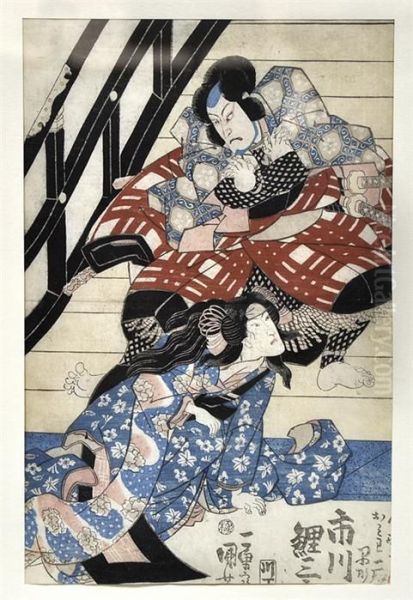 Schauspieleraus Kabukitheater Oil Painting by Utagawa Kuniyoshi