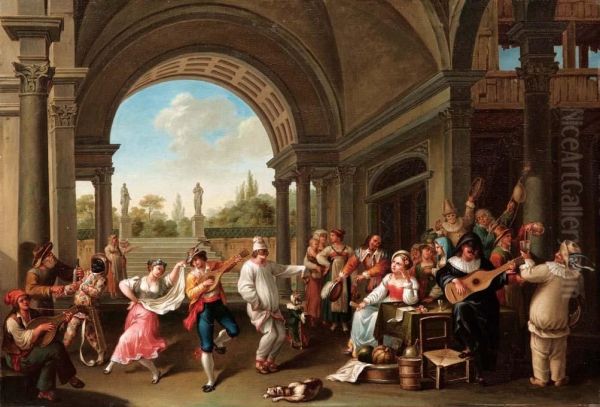 Carnevale In Villa Oil Painting by Taddeo Kuntze