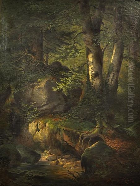 Wooded Landscape With A Stream Oil Painting by Auguste Kunz