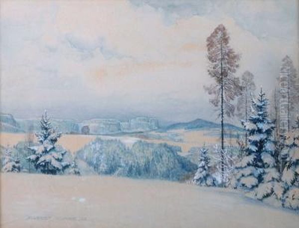 Blick Auf Das Winterliche Elbsandsteingebirge Oil Painting by Albert Kunze