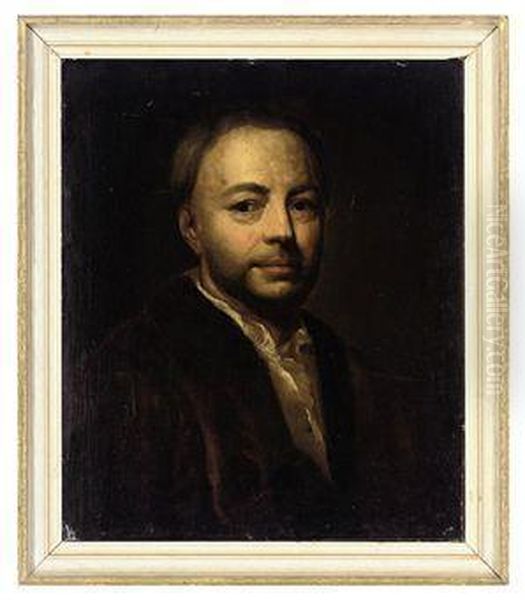 Portrait Of A Gentleman, Bust-length, In A Fur Lined Browncoat Oil Painting by Jan Kupetzki