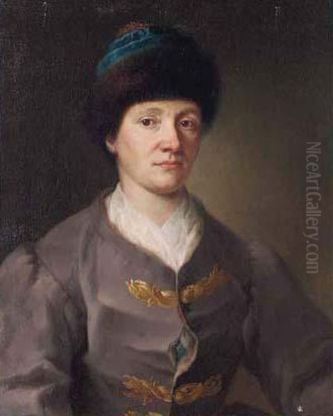 Portrait Of A Gentleman, Half-length, Seated, In A Fur Trimmed Hat Oil Painting by Jan Kupetzki