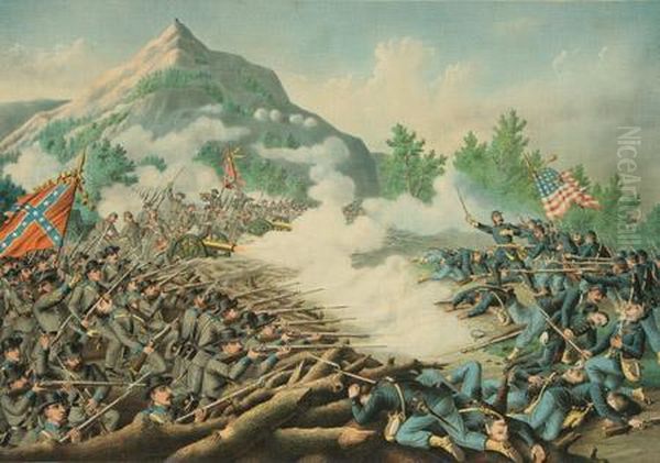 Civil War Battle Scenes Oil Painting by Kurz & Allison