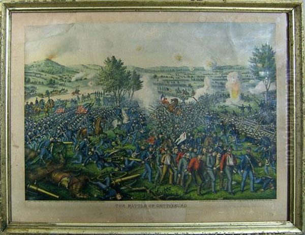 Battle Of Gettysburg Oil Painting by Kurz & Allison