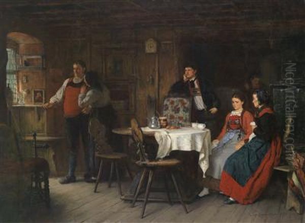 A Turbulent Engagement Day Oil Painting by Eduard Kurzbauer