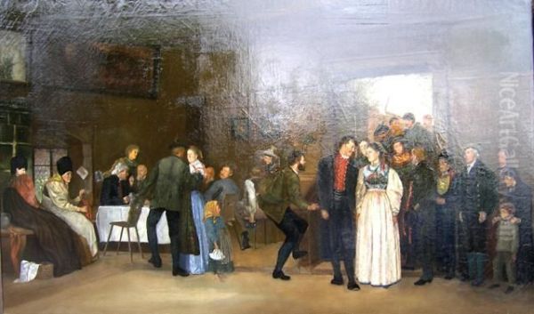 Munchener Hochzeitsgesellschaft Oil Painting by Eduard Kurzbauer