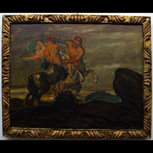 Centaurs In Battle Over Woman Oil Painting by Max Kuschel