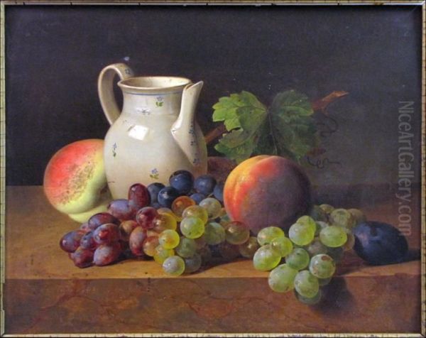 Kuss Stilllife With Peaches, Grapes And Pitcher Oil Painting by Ferdinand Kuss