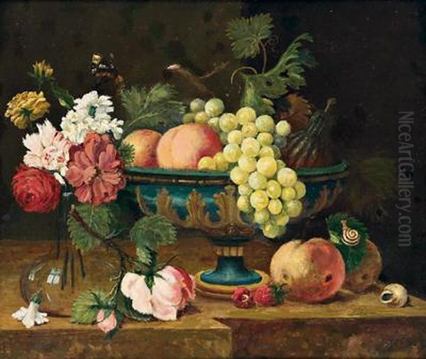 Stilleben Mit Blumen Und Fruchten Oil Painting by Ferdinand Kuss