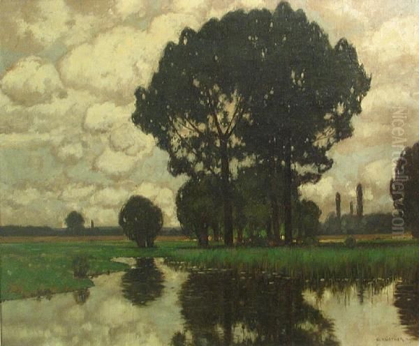 Trees And Reflections Oil Painting by Carl Kustner