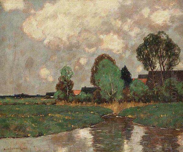 A Landscape With A Brook Oil Painting by Carl Kustner